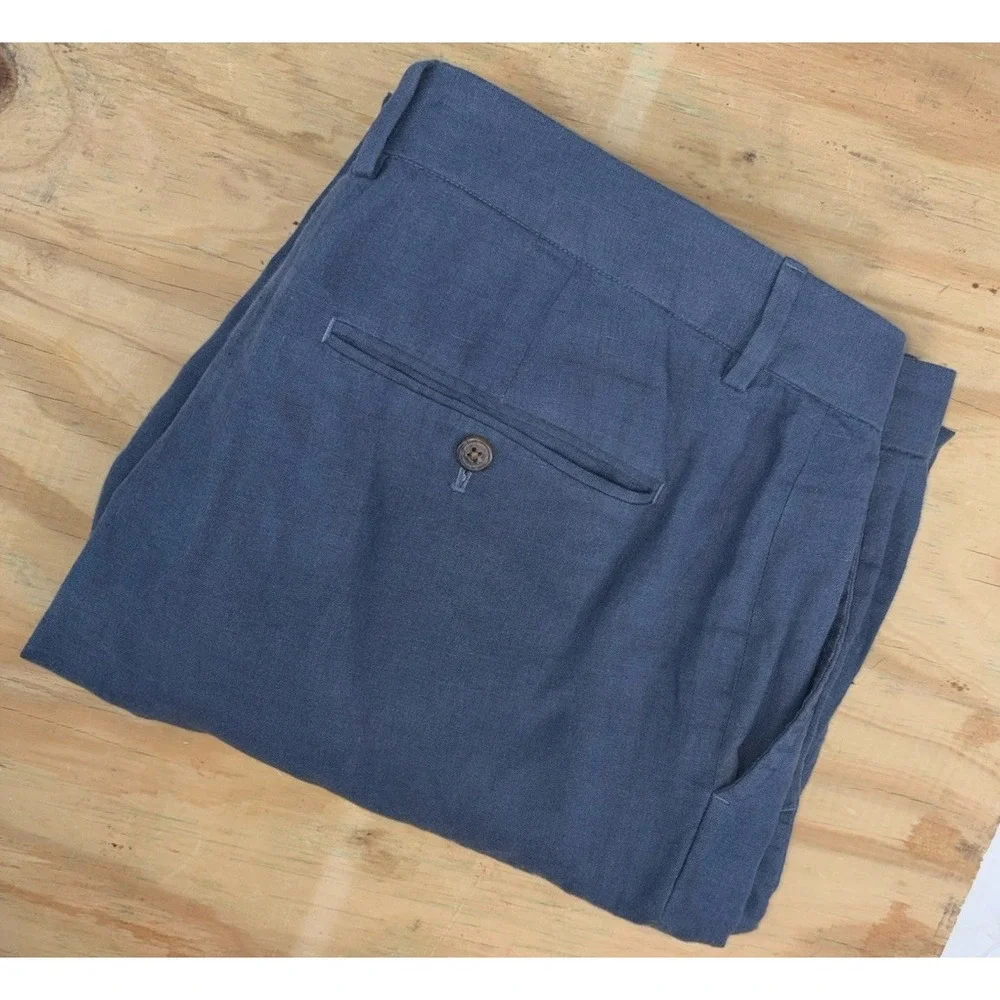 Polo Ralph Lauren Mens 40x32 Linen Suit Trouser Pants Blue Cuffed Flat Front